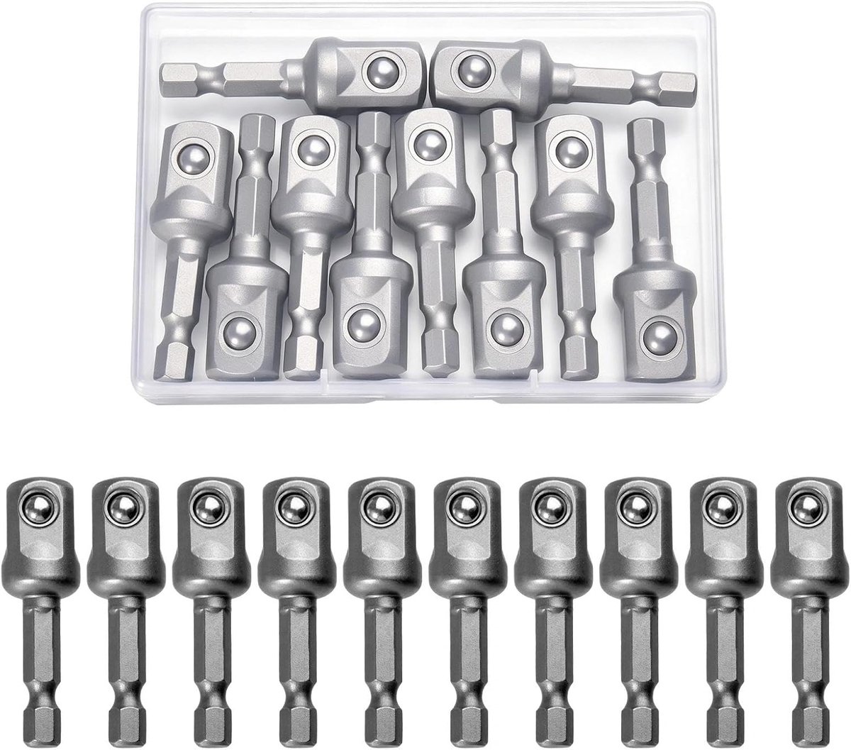 10 adapters Impact 1/2 inch vierkant 50 mm zeskantschacht 1/4 staal Cr-V doos voor schroevendraaier