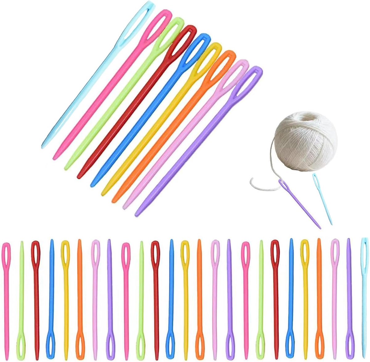 100 stuks plastic grote ogen naainaalden 7cm/2,7 inch - veelkleurige handnaainaalden voor doe-het-zelf ambachten leren plastic naainaalden (9 gemengde kleuren)