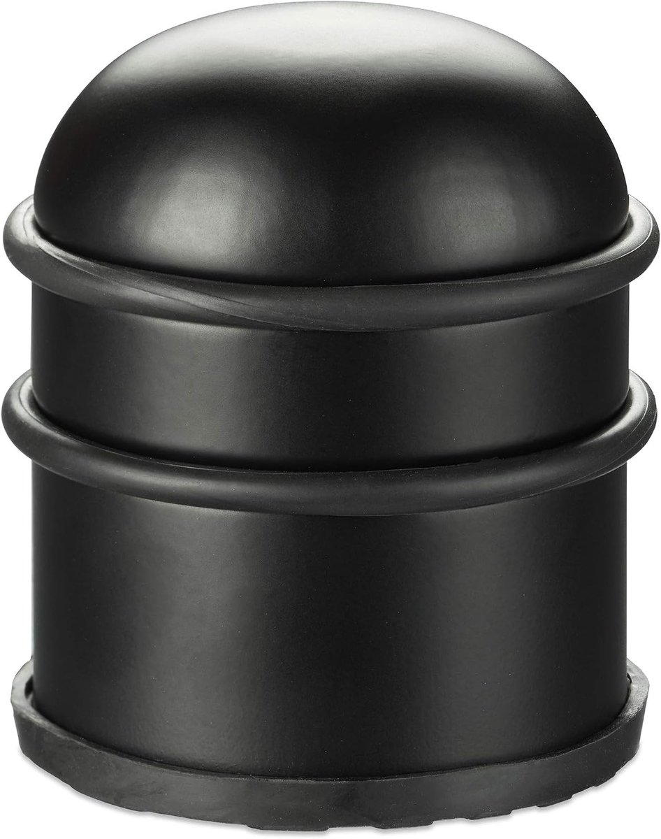 Deurstopper, voor deuren & ramen, van rvs & rubber, hoog & rond, binnen, deurbuffer, ∅ 7 cm, zwart