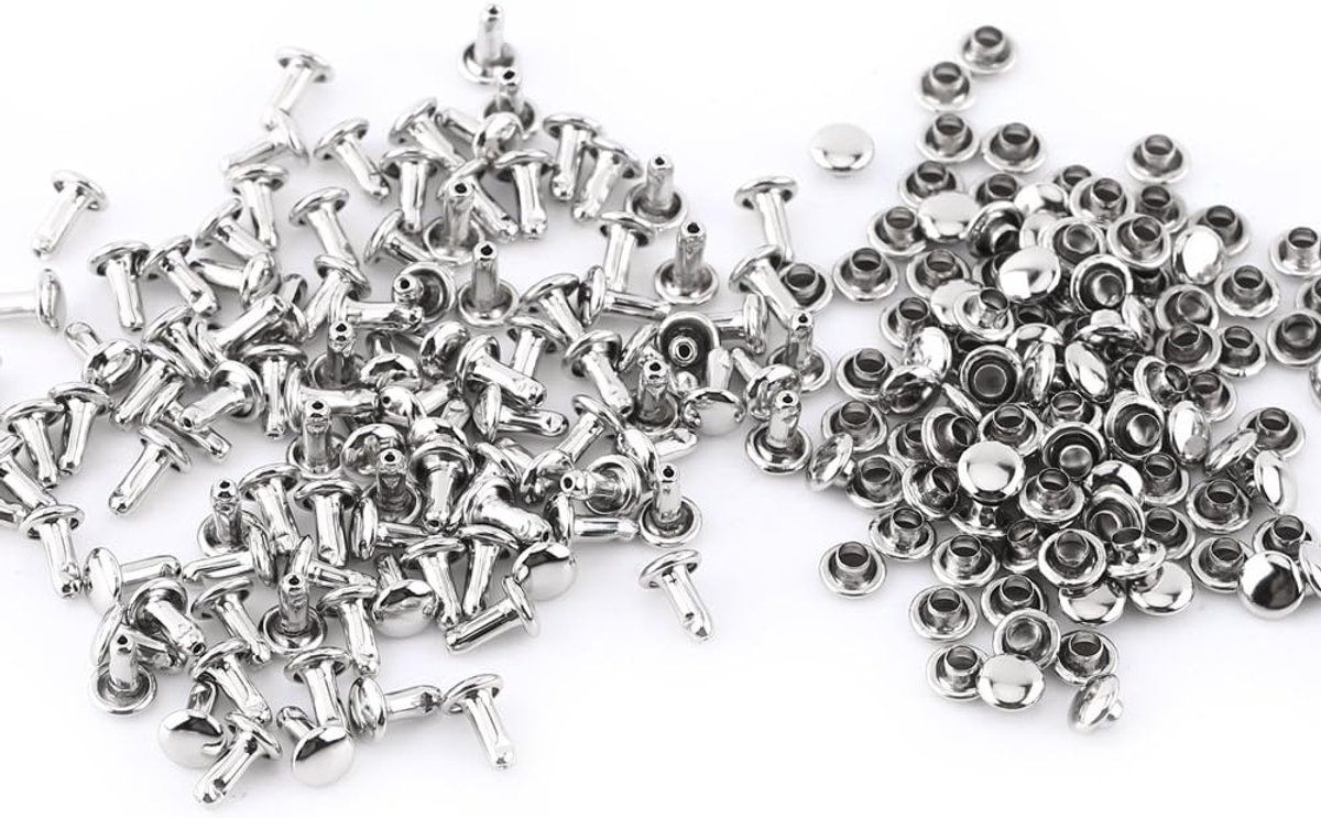 Klinknagels met dubbele dop voor reparaties van leerambachten Decoratie klinknagels met dubbele dop en metalen studs 6 × 8 mm voor doe-het-zelf schoenenreparaties (zilver)