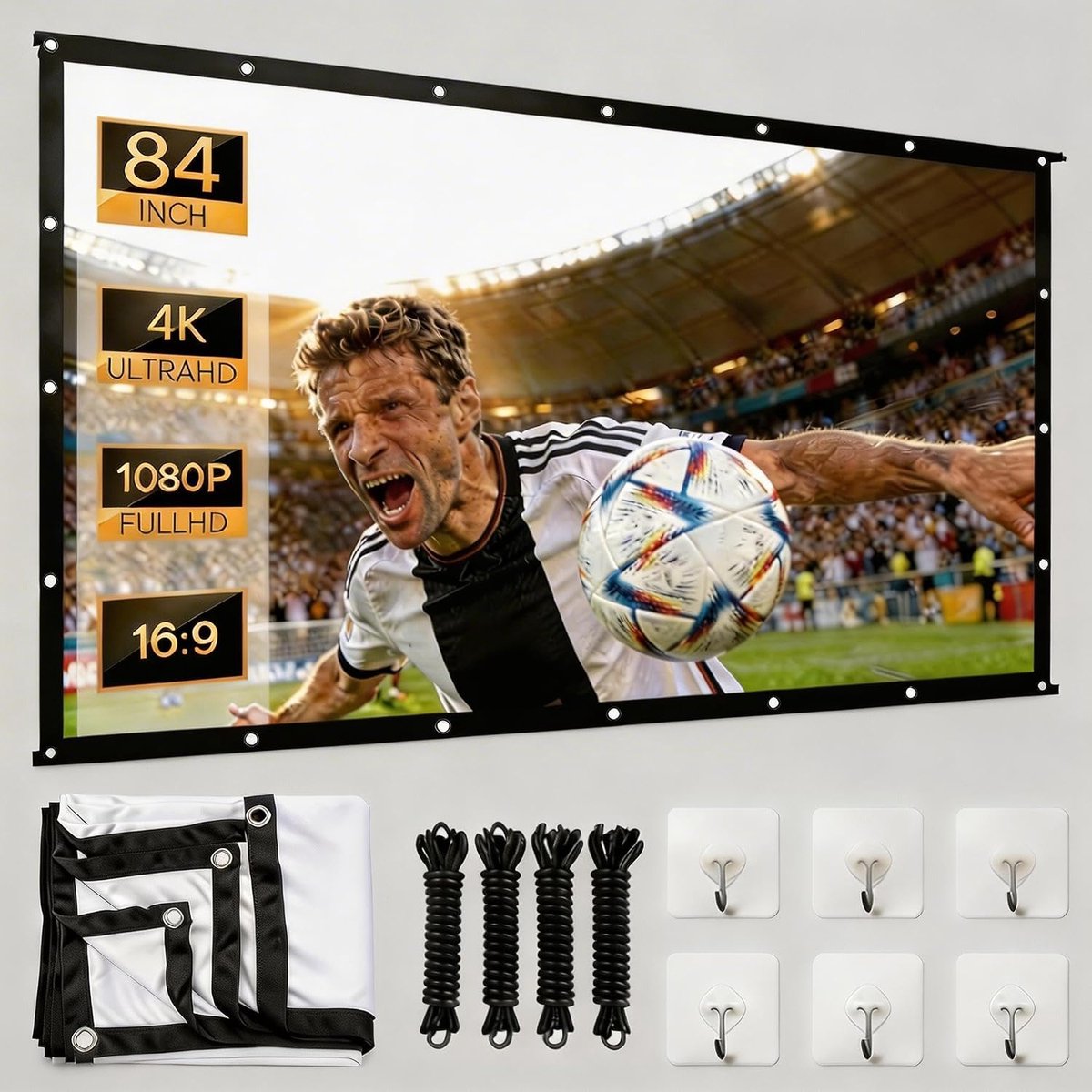 84 inch, 4K beamer, extra dik, draagbaar, kreukvrij, dubbelzijdige projectie, 16: 9 HD-projectorscherm, geschikt voor thuisbioscoop en kamperen in de open lucht