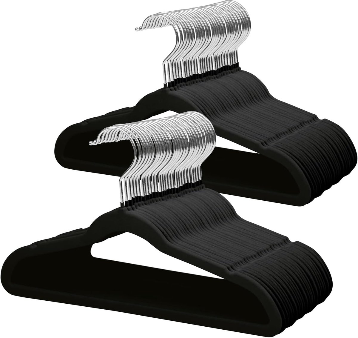 13,8 inch fluwelen kinderhangers voor kast, ultradunne ruimtebesparende kleerhangers voor kinderen, antislip vilten peuterhanger voor jeugdkleding (66 stuks, zwart)