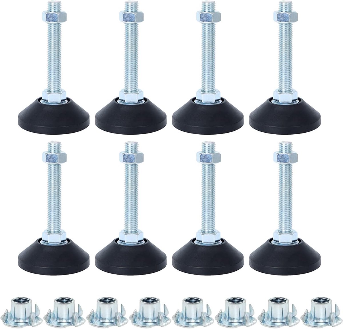 With T-Nut, 8 Stuks Meubels Levelers Voeten M10 X 50 Mm Schroefdraad Verstelbare Tafel Stoel Benen Voeten, voor de Poten Van de Meubilairlijst Staal Gegalvaniseerd het Nivelleren