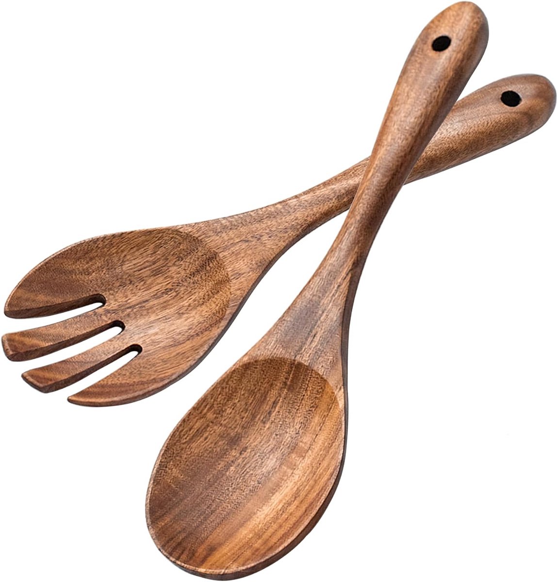 Muso wood Saladebestek hout 2-dlg. 30,5 cm slagarnituur acaciahout slavork en slalepel houten bestek keukenhulp lange greep lepel vork