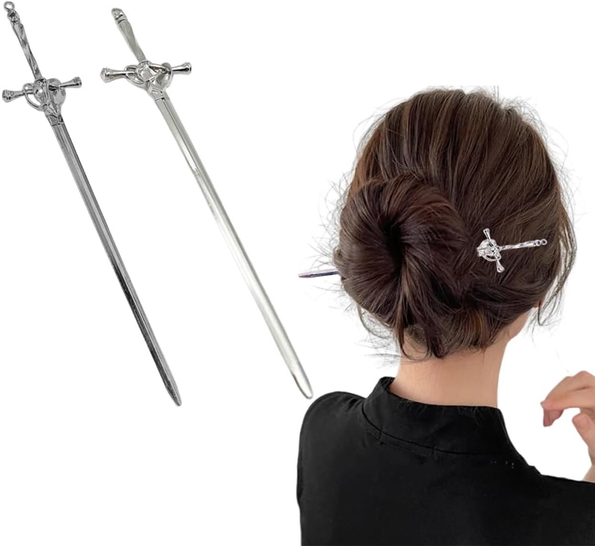Haarspelden, Chinese dames-haarspelden haarspelden zwaard elegante retro-haargabel mooie haar-accessoires vaste kapsel (Zilver, Zwart)