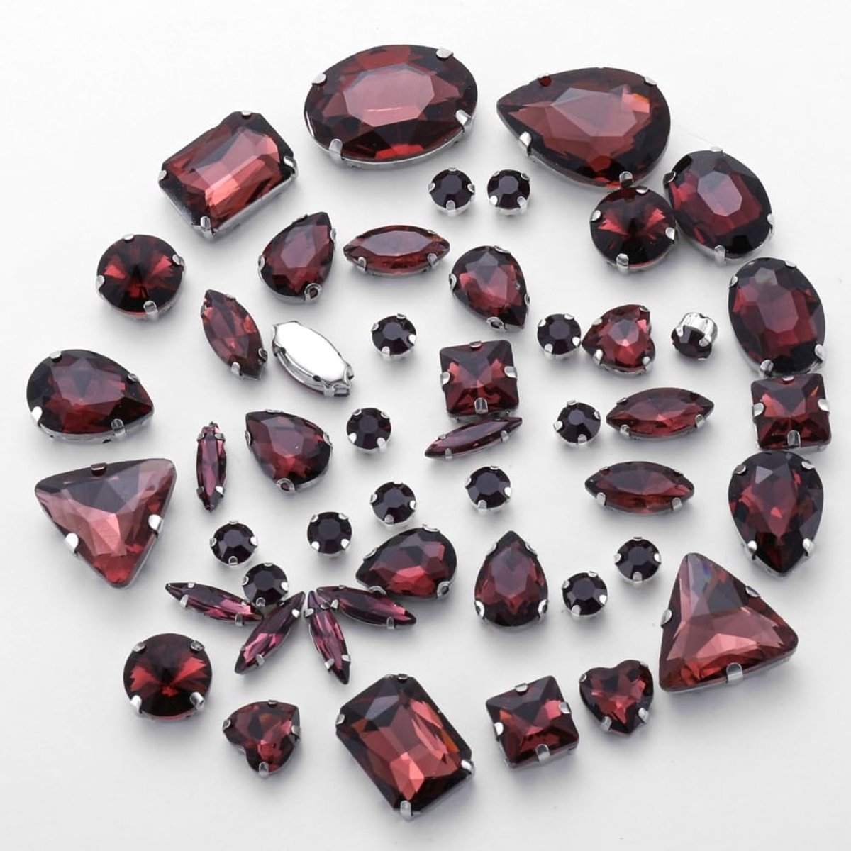 50 stuks gemengde vorm strass-steentjes glittersteentjes om aan te naaien, met de hand genaaide strassteentjes, strasssteentjes met gat, pong-instelling, voor doe-het-zelf knutselen, bruiloft, bruid