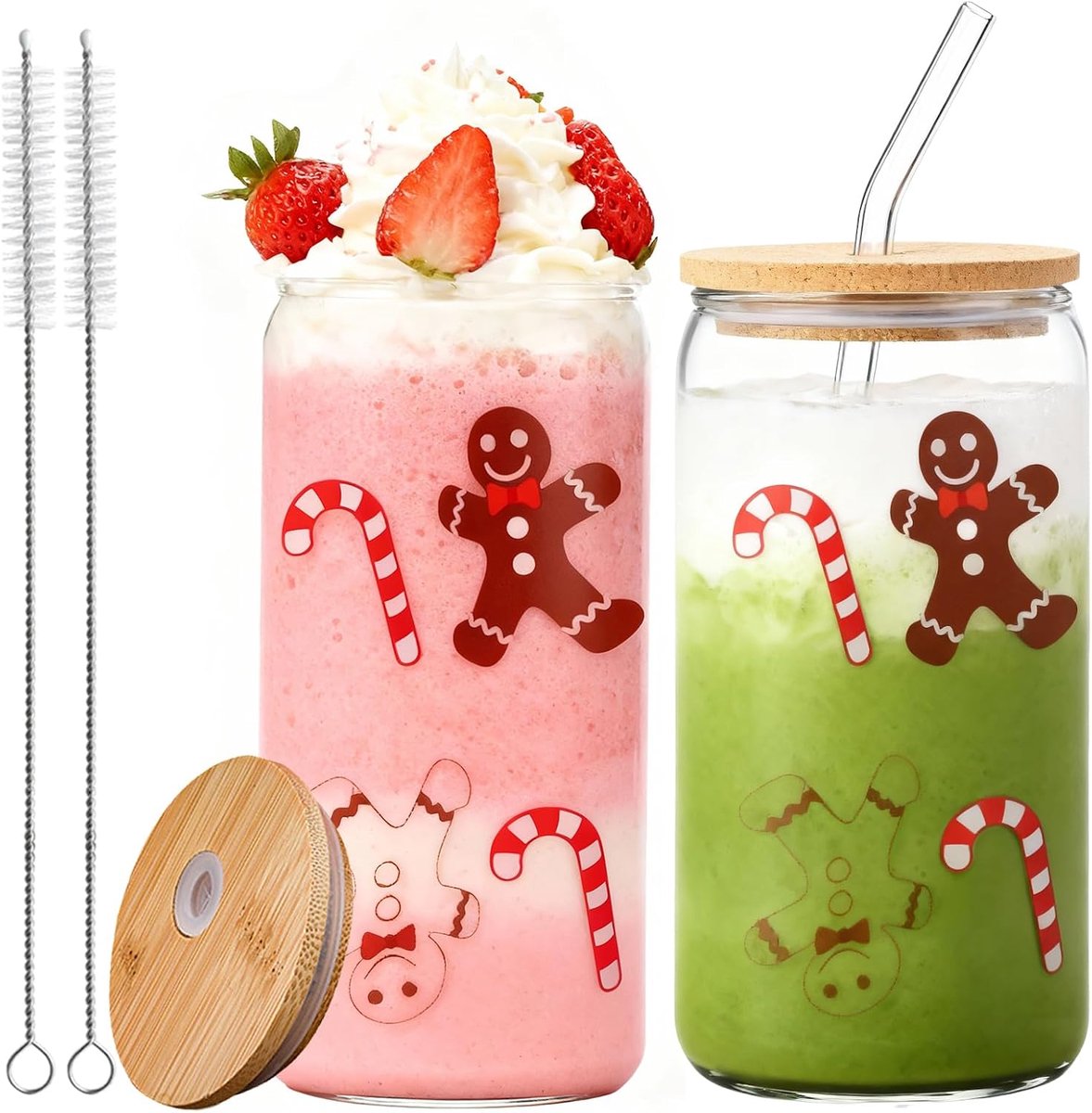 Peperkoekmannetje, kerstglazen, kerstglazen, peperkoekmannetje, drinkglazen met deksel en rietje, koffieglazen beker, glas, beker, Kerstmis, vrouwen, geschenken, vrienden, decoratie