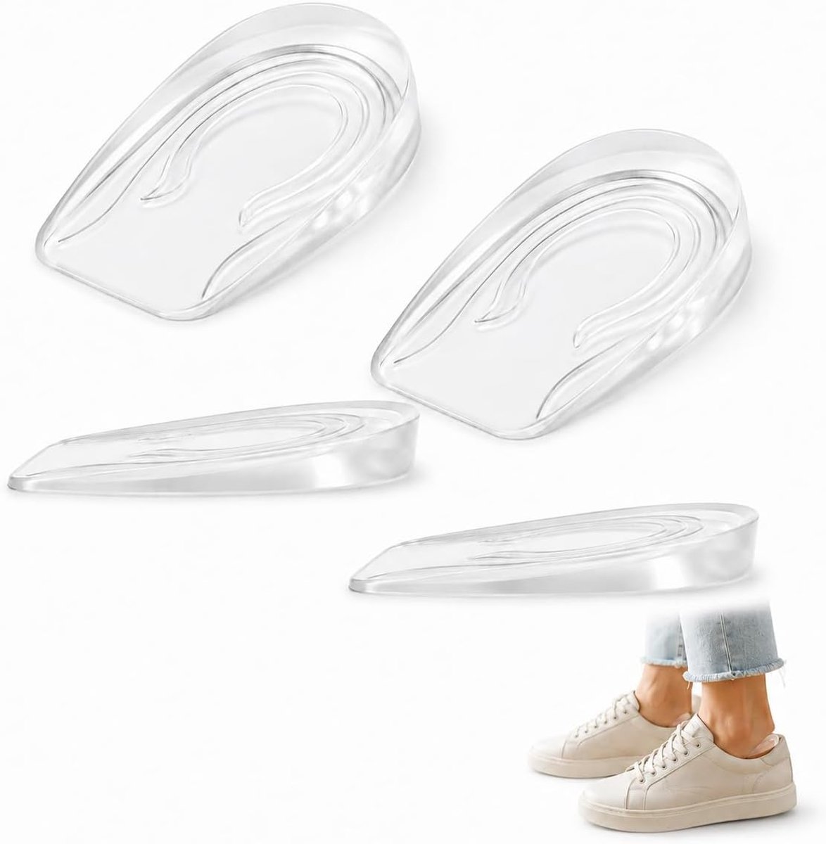 1 cm, hielkussen, siliconen, 2 paar, transparante gel-hielkussens tegen plantaire fasciitis en hielpijn, flexibele inlegzolen voor dames en heren, voor alle soorten schoenen