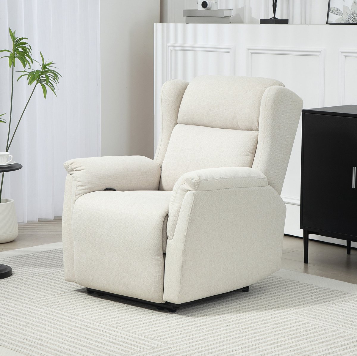 REDOM Relaxfauteuil - Handmatig verstelbare rugleuning - Uitschuifbare voetensteun - Stoffen bekleding - Beige - 80 x 94 x 101 cm
