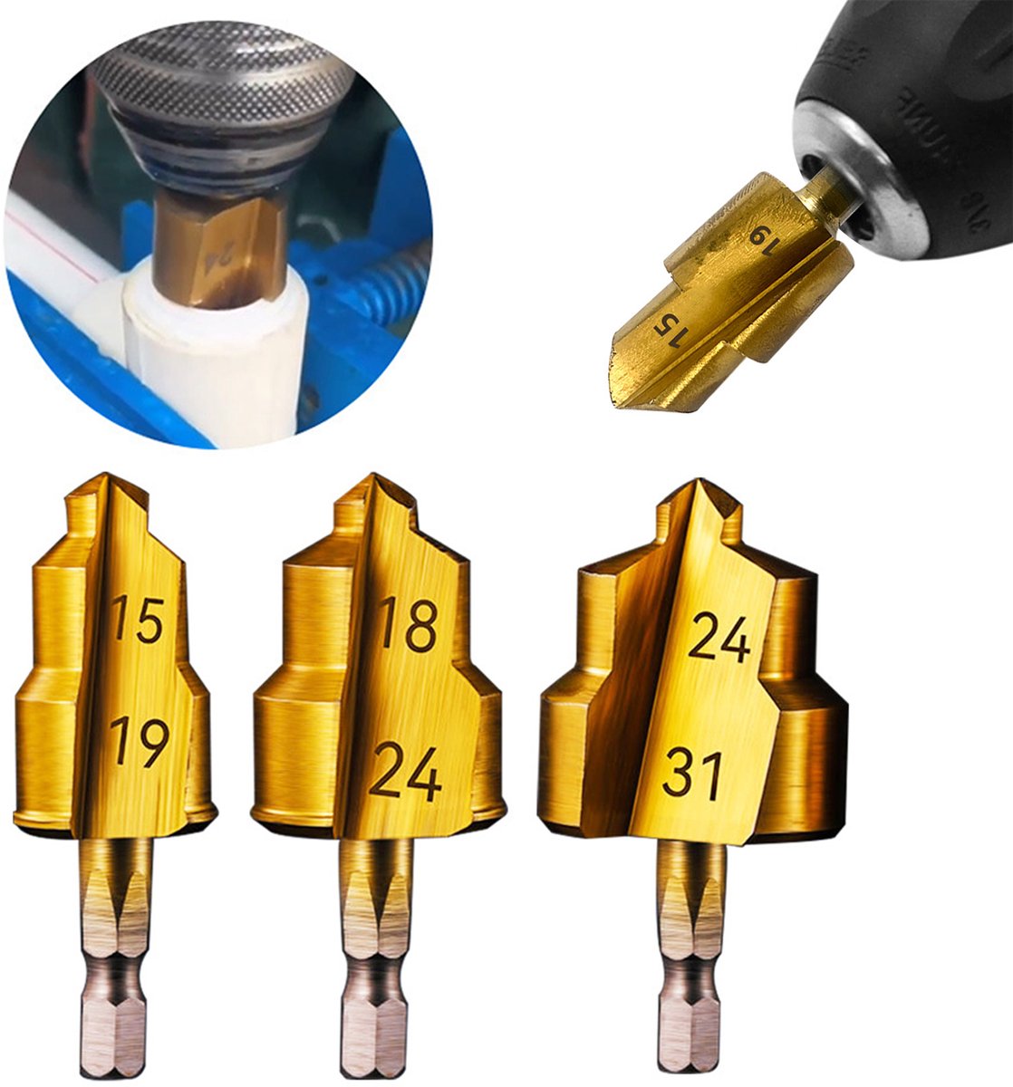 REDOM Pijpexpander 3-delige set – 2-blads pijpverbreding gereedschap voor PPR, PVC en kunststof – 15–19, 18–24 en 24–31 mm – Met opbergtas – Geel