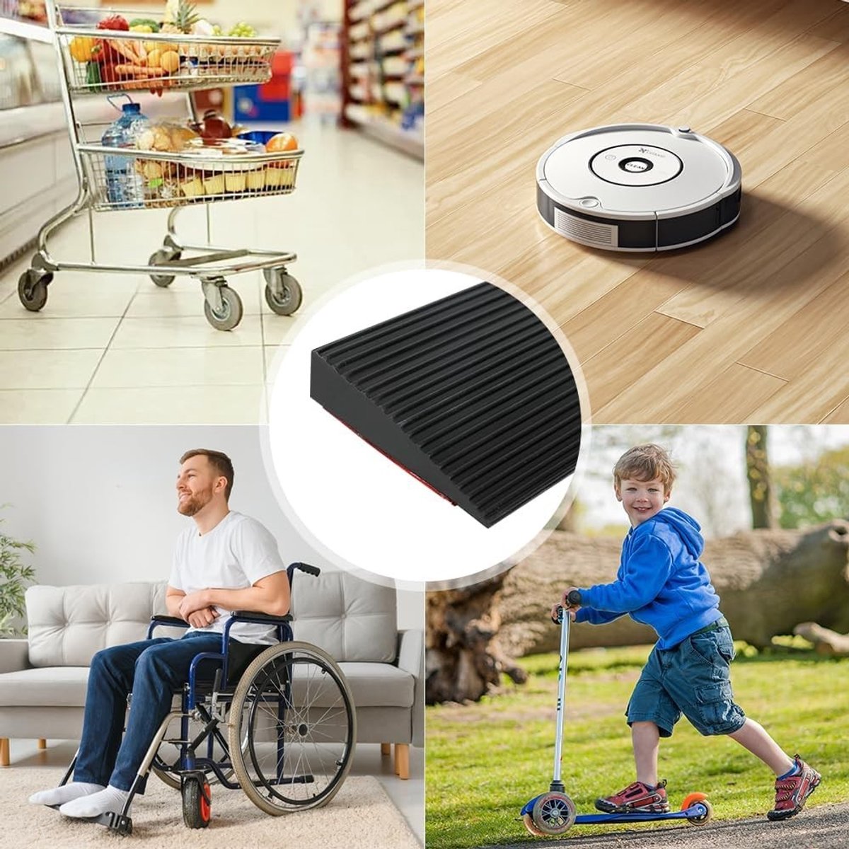 Drempelrubber voor Robotstofzuiger en Rolstoel, 900 x 80 x (10-30) mm, Zwart, 800 kg Draagvermogen, Ideaal voor Garage en Rollators