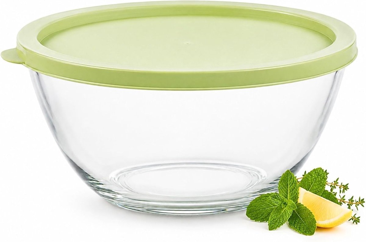 Deegkom glas met PP deksel - Borosilicaatglas - Geschikt voor oven en magnetron - Ideaal voor pizza en salades - ShopVlot
