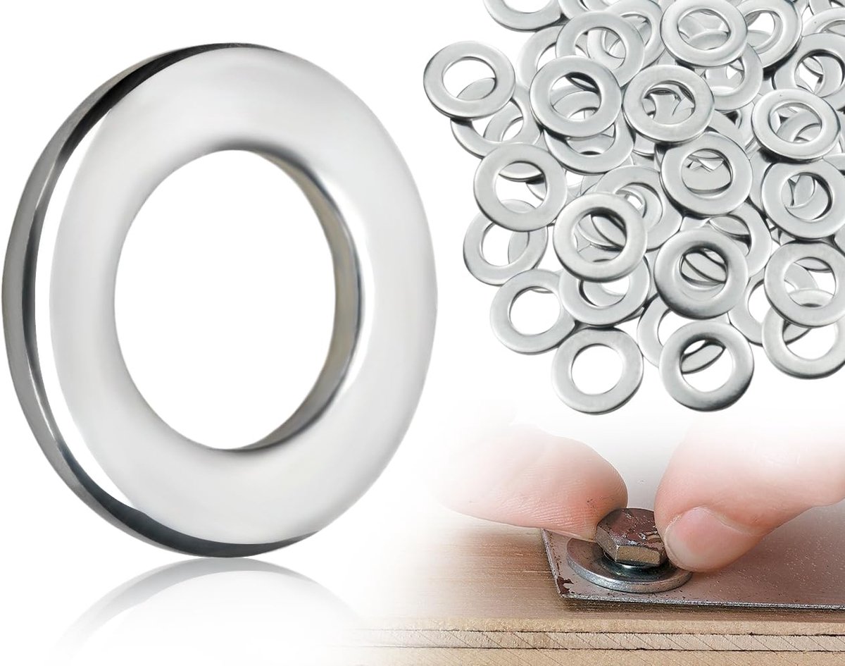 100 stuks M8 sluitringen, sluitringen van roestvrij staal, roestvrijstalen sluitringen, metalen sluitringen, platte sluitringen, voor schroeven, draadstangen en moeren