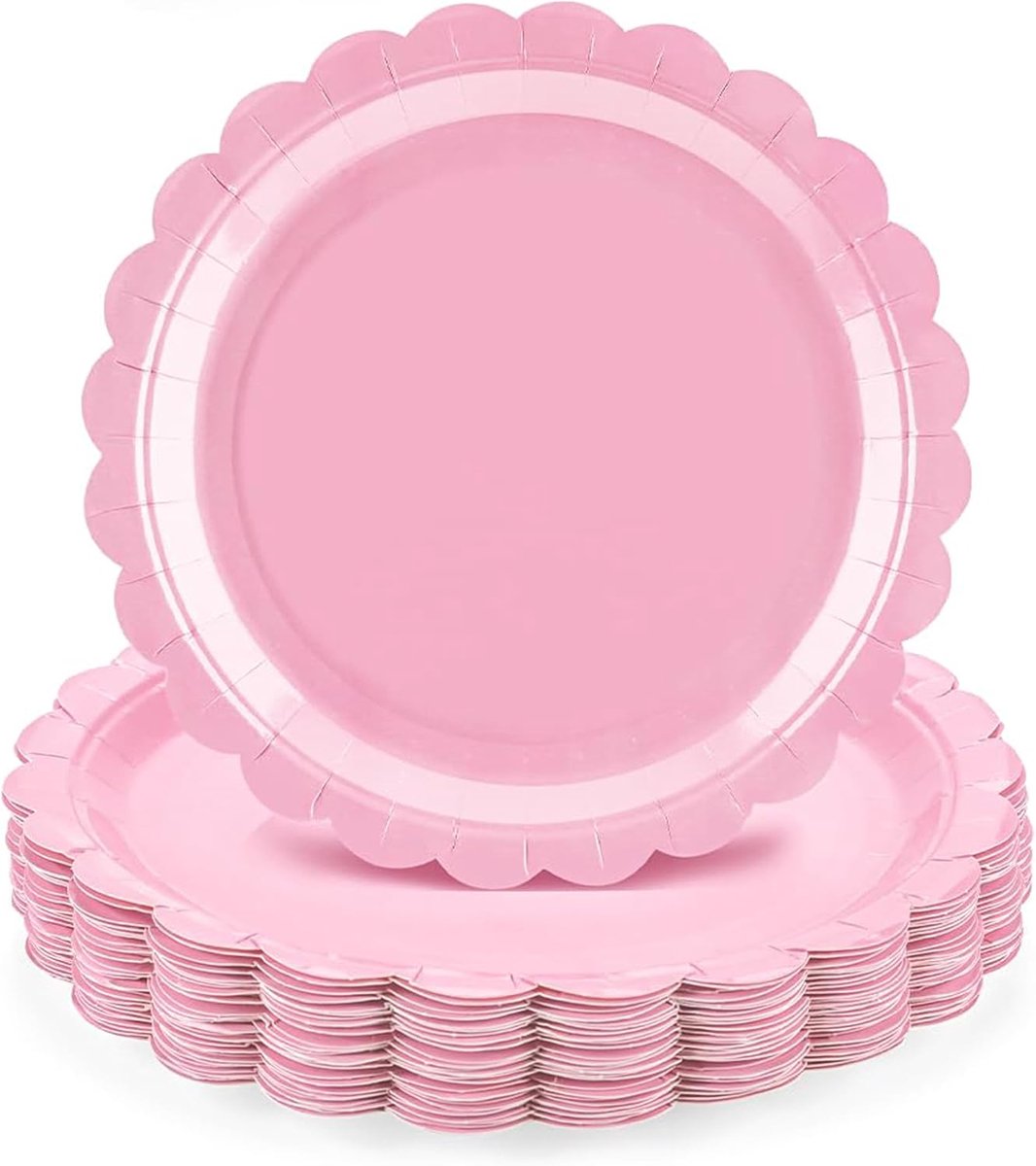 Borden, golvende papieren borden, wegwerptaart-dessertborden, roze borden, schattige feestborden voor babyshower, bruiloft, bruidsfeest (25 stuks, 18 cm)
