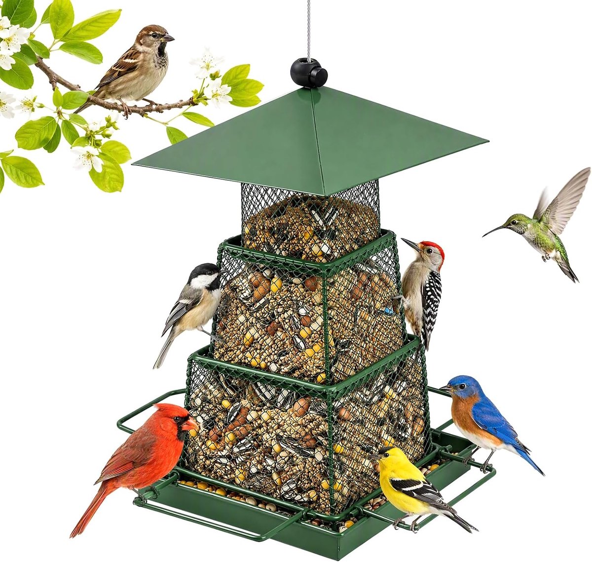 Vogelvoederhuis om op te hangen, metalen vogelhuisje weerbestendig met dak