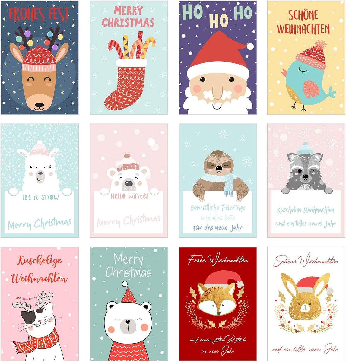 Seidel Set van 12 exclusieve premium kerstkaarten met envelop. Dubbele kaarten/vouwkaarten met envelop. Kerstkaart Ansichtkaart Kerstkaart