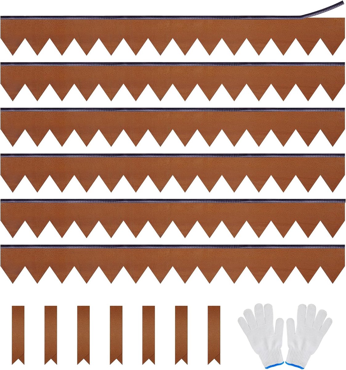 6-Pack Gegalvaniseerde Gazon Rand met zelfklevende strip 1 m L x 20 cm H/Bruin Poeder Coating Staal Landschap Rand Pathway Divider- Metalen Decor Rand/7 Clips - K649B05