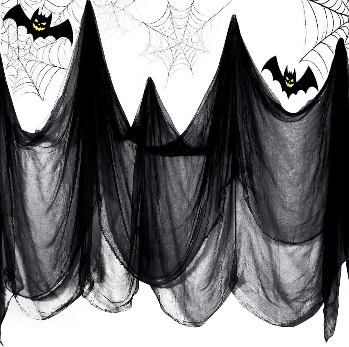 215 x 500 cm, griezelig gaas, Halloween-decoratiegaas voor spookhuizen, Halloween-gaas als deurgordijn, Halloween-griezelige bloeddoek voor binnen en buiten, zwart