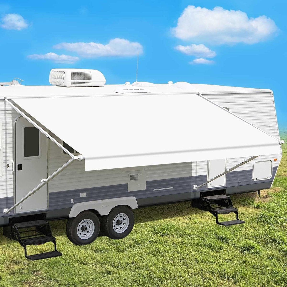 RV Luifel Stof Vervanging Camper Trailer Luifel Stof Super Heavy Vinyl Gecoat Polyester 14'3" (geschikt voor 15' luifel) - Wit