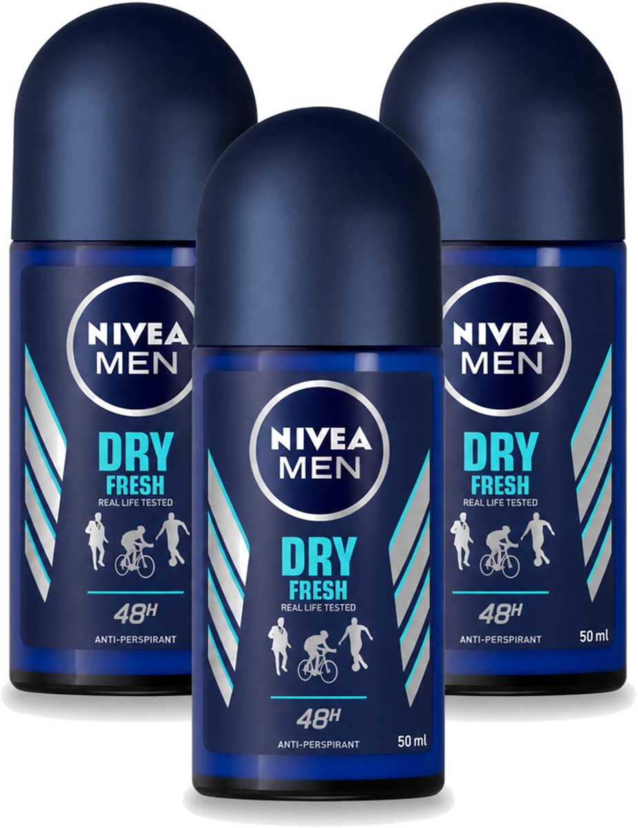 3 x Nivea - Men - Deodorant - Roller - Dry Fresh - 48 Uur Lang Werkend - 50 ml - Bulkverpakking - 3 stuks