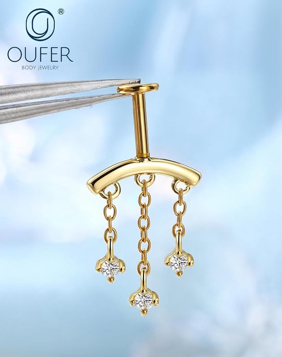 Verticale helix piercing 16G ketting CZ transparante hanger verborgen helix zilver goud platte achterkant oorbel verticale rook tragus oorbellen voor vrouwen — afbeelding 3