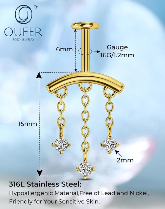 Verticale helix piercing 16G ketting CZ transparante hanger verborgen helix zilver goud platte achterkant oorbel verticale rook tragus oorbellen voor vrouwen — afbeelding 2