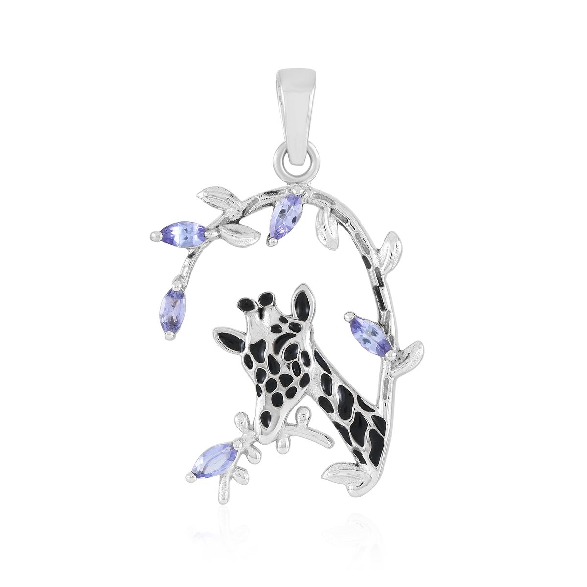 Cavill - 925 Sterling Zilver Hanger - 0,46 ct Marquise Tanzaniet - Blauw Edelsteen - Handgemaakt Giraf & Filigraan Blad - Elegant Sieraad