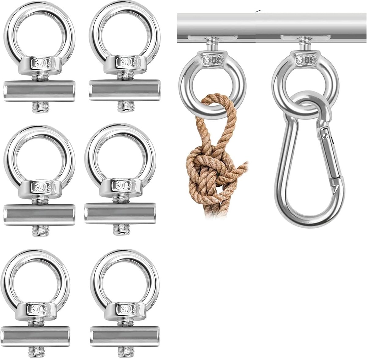6 stuks, 6 mm, roestvrij staal, luifelhaken, luifelhaken, biesrail, accessoires voor caravan, camper, boot, campingtent