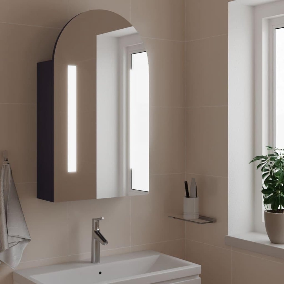 LED spiegelkast grijs 42 x 13 x 70 cm met verlichting en planken voor badkamer wandmontage
