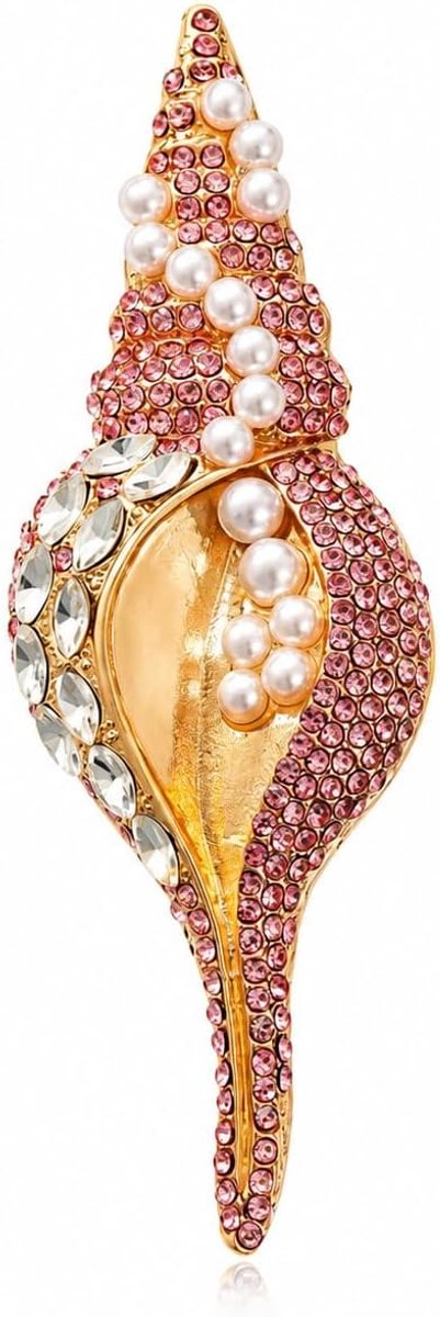 Broche roze strass parel goudkleurige legering oceaansieraad voor revers sjaal dames