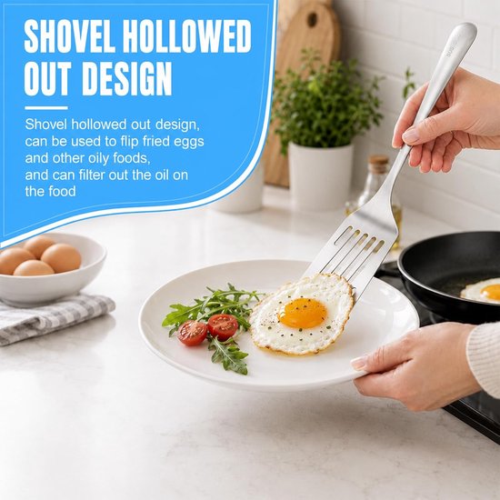 Grillspatel set met sleufspatel, robuuste keukenspatel met hoge hittebestendigheid voor plancha, grillplaat, hamburger, eieren en groenten — afbeelding 4