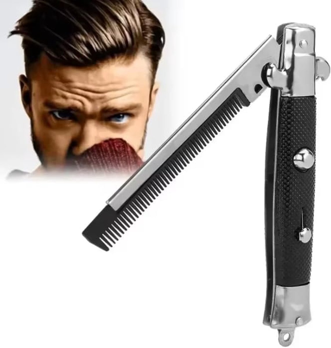 Kam voor heren, roestvrij staal, klemkam voor baard, professionele stylingkam, kapperskam