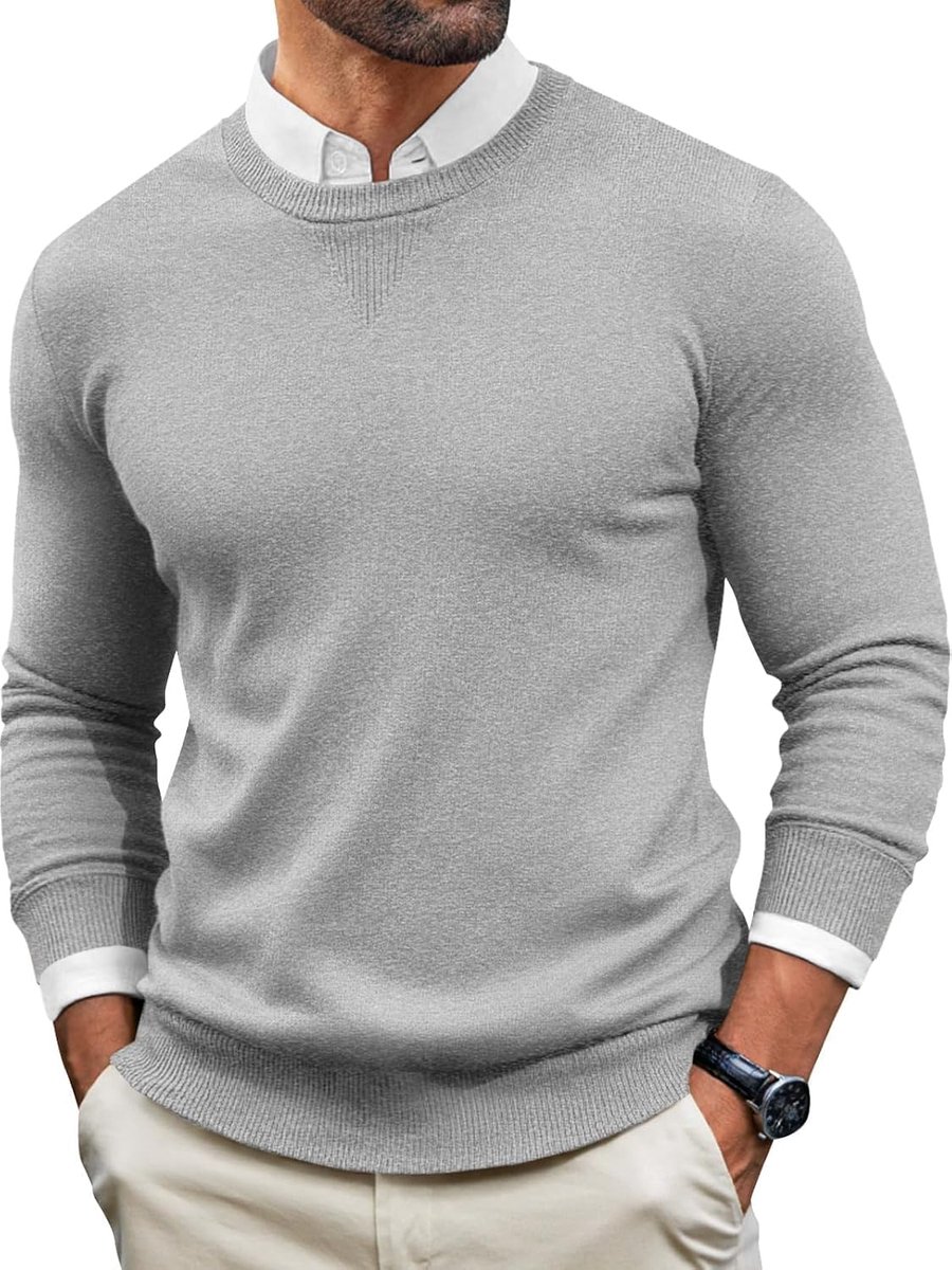 Herentrui met ronde hals, slimfit, gebreid