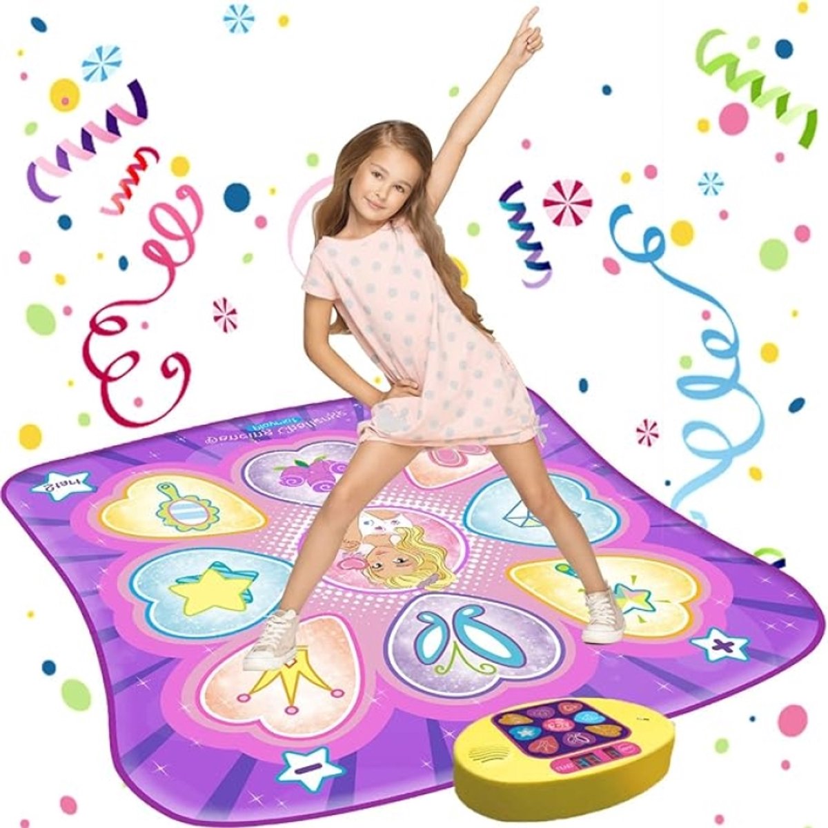 Dansmat voor Meisjes 3-10 Jaar met LED-lichten, 9 Ingebouwde Muziek, 7 Spelmodi en 5 Uitdagingsniveaus - Antislip Vinyl Dansmat voor Binnen