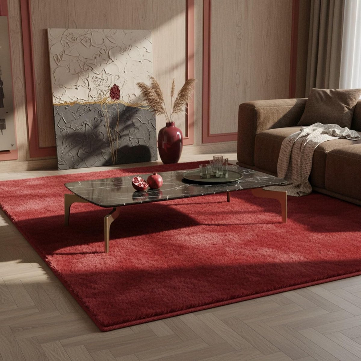 Vloerkleed Effen Zacht Vol Wasbaar Rood 80x150 cm Woonkamer Slaapkamer OEKO-TEX | NECKAR – Kadima Design