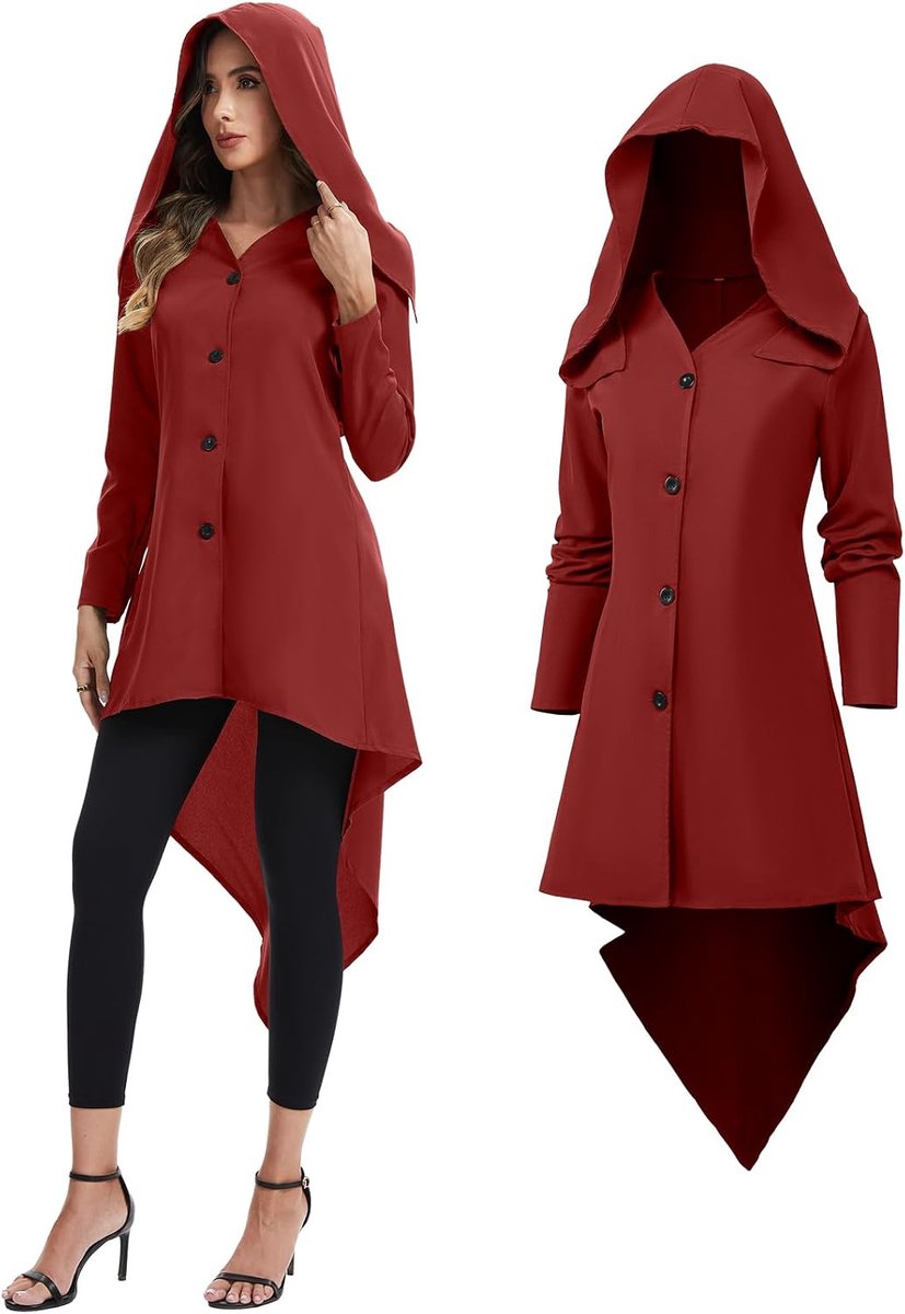 Jurk met capuchon voor dames, middeleeuwse kleding, cosplay kostuum voor Halloween en carnaval