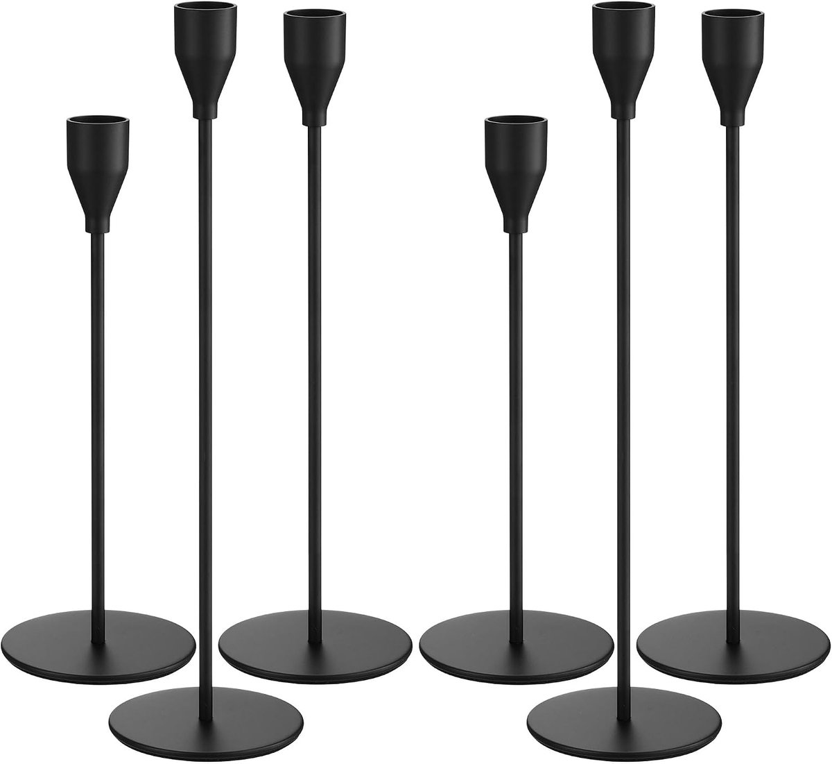 6 Delige metalen kandelaars, 33/28/23cm drie hoogte kandelaars, retro elegante decoratieve kandelaars zijn geschikt voor bruiloften, kaarslichtdiners, feesten, verjaardagen en thuisdecoratie(Zwart)