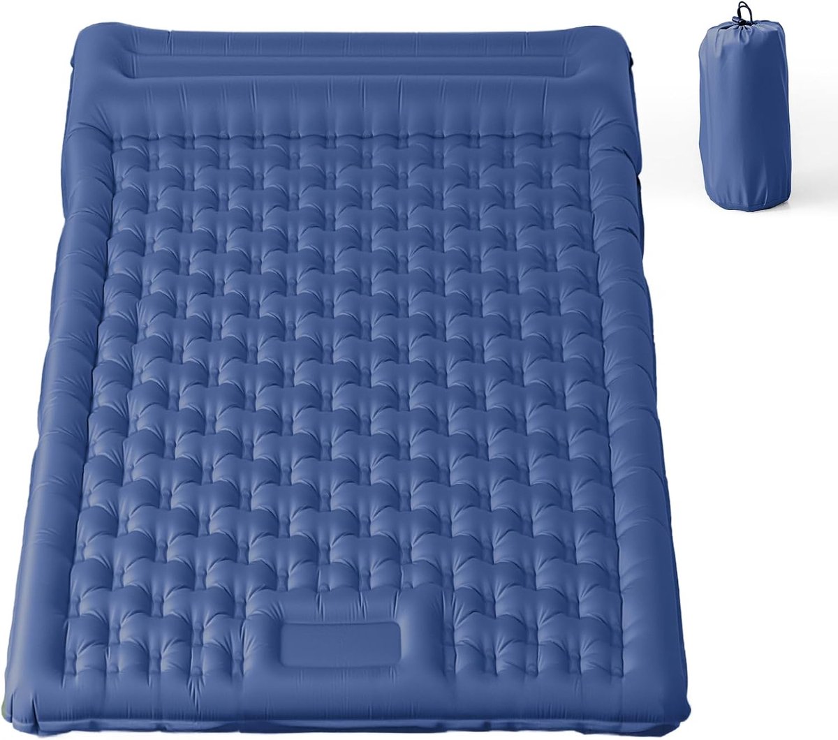 Campingslaapmat met Kussen, Waterdicht en scheurbestendig 50D nylon XXL Luchtmatras met ingebouwde voetpomp, Blauw, 196x135x12cm