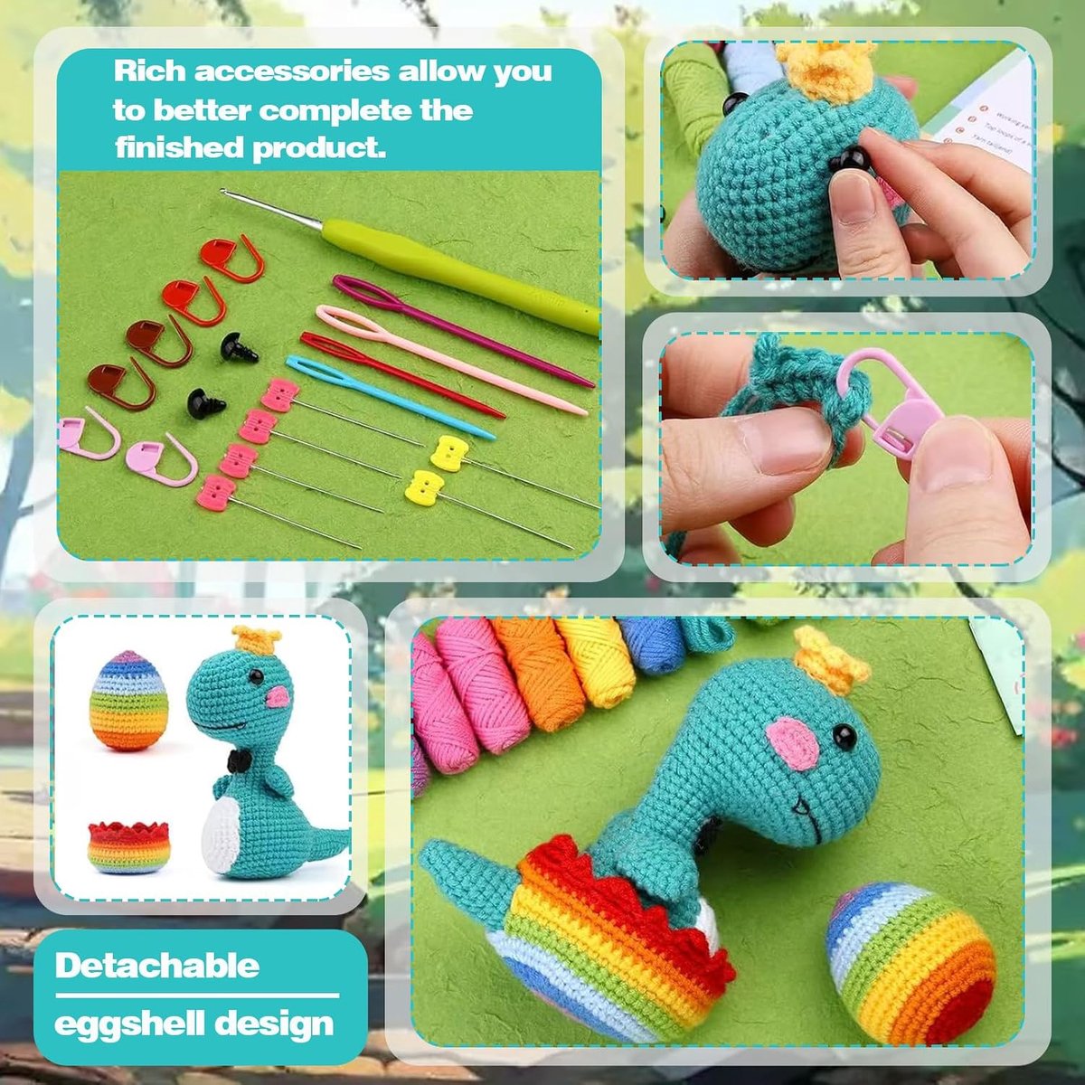 Haakset voor beginners - Compleet Cactus Haakstarterset - DIY Vakmanschap met Haaknaalden, Garen, Polyestervezelvulling, Handnaainaald, Maasmarkeringen en Handleiding