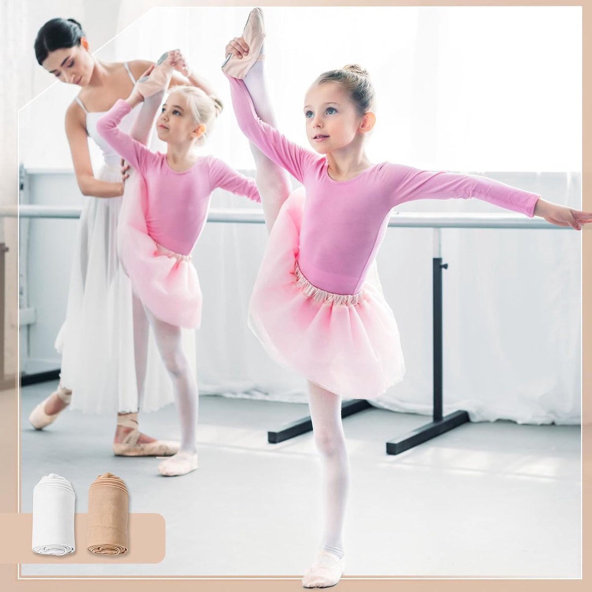 Balletpanty voor Meisjes, 4 Paar, Balletpanty voor Meisjes, Rekbaar en Ademend, Maat 105-130 cm (Huidskleur en Wit), Meerkleurig, S-L