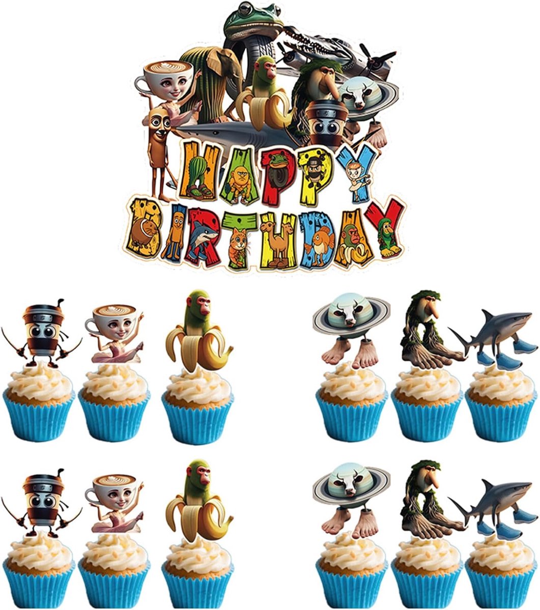 13-delig Italian Brainrot Set: 13 Taartfiguren met Tung Tung Tung Tung Sahur & Tralalero Tralala Motieven - Decoratie voor Kinderen en Volwassenen Jaar