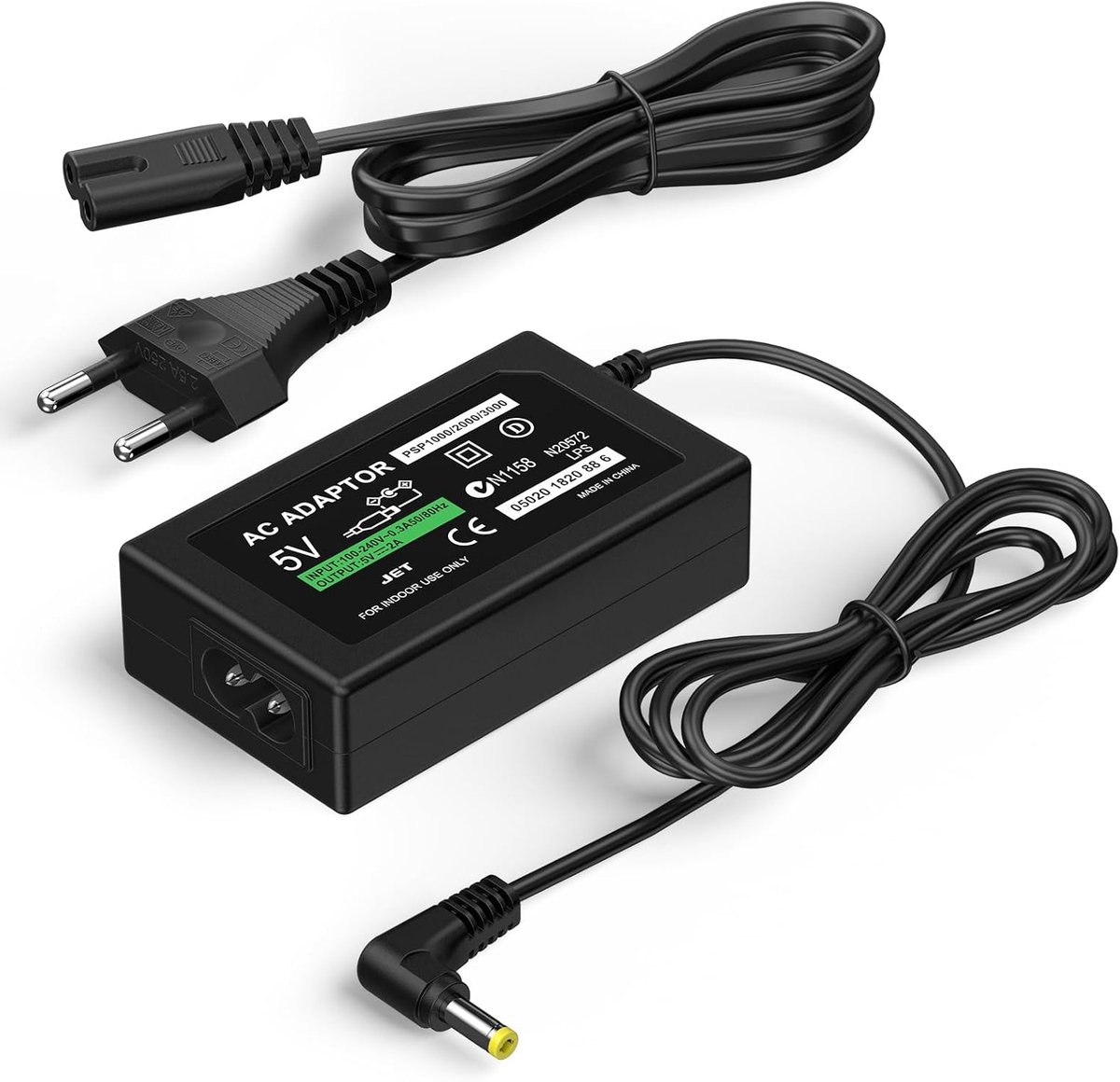 Oplader voor Sony PSP 1000/2000/3000, vervangende oplader voor PSP snel opladen 5 V 2 A, wandvoeding, draagbare netadapter voor 1000 2000 3000 Street Console (1,8 m)