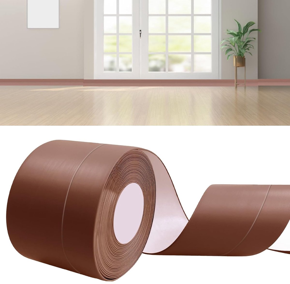 Plinten van bruin PVC, 6 m, zelfklevend, 60 x 20 mm, voor keuken, badkamer, meubels