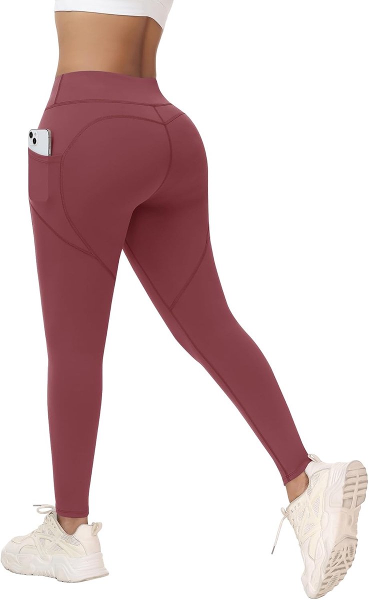 Leggings voor dames, hoge taille, elastische sportbroek met zakken
