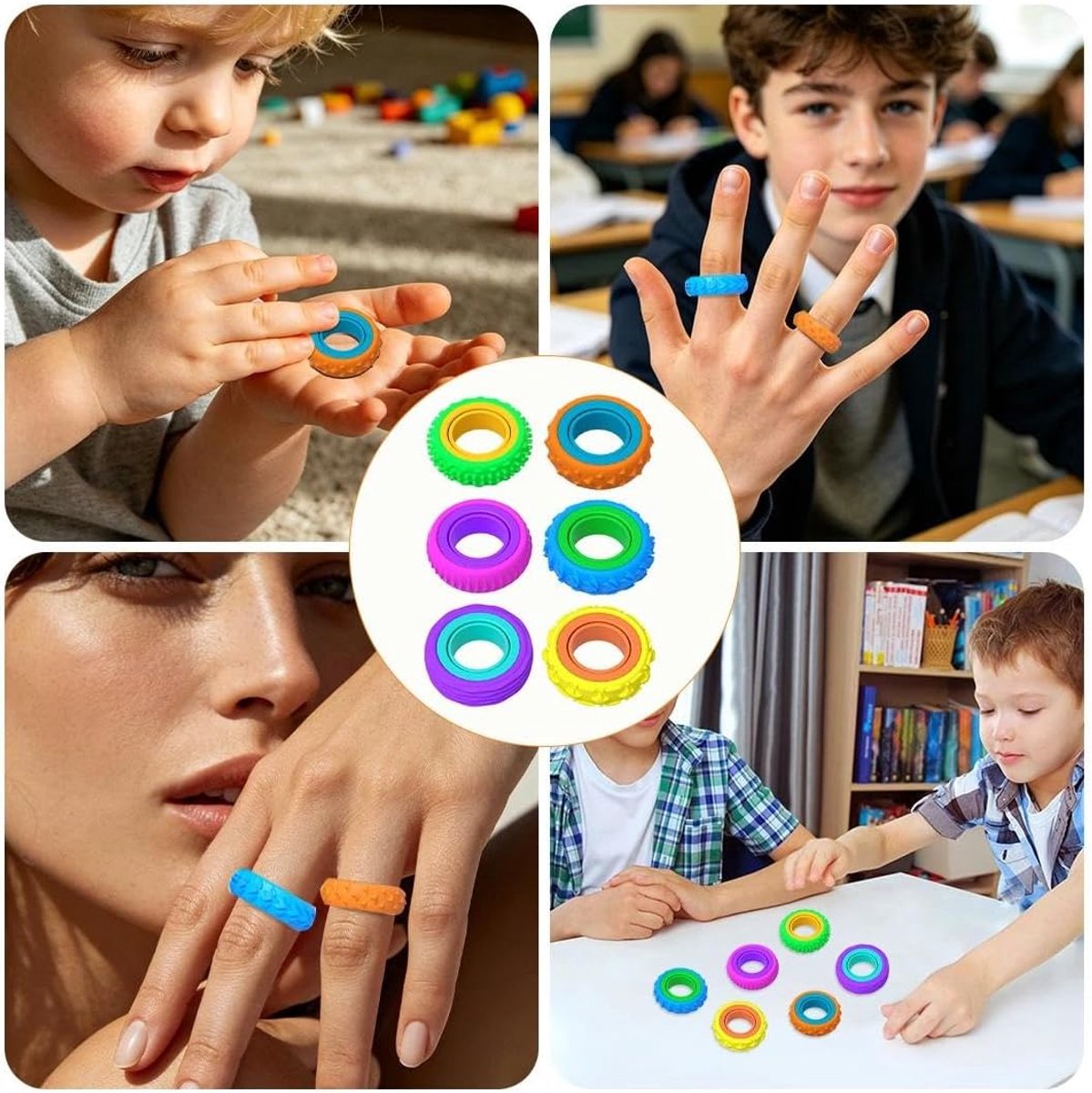 Fidgetring voor stressverlaging, 6 stuks