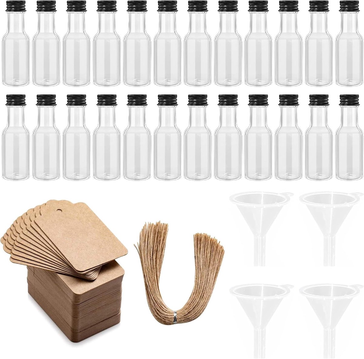 Flessen om te vullen, mini plastic shotflessen met deksel en trechter, herbruikbare drankflessen voor bruiloften en feesten