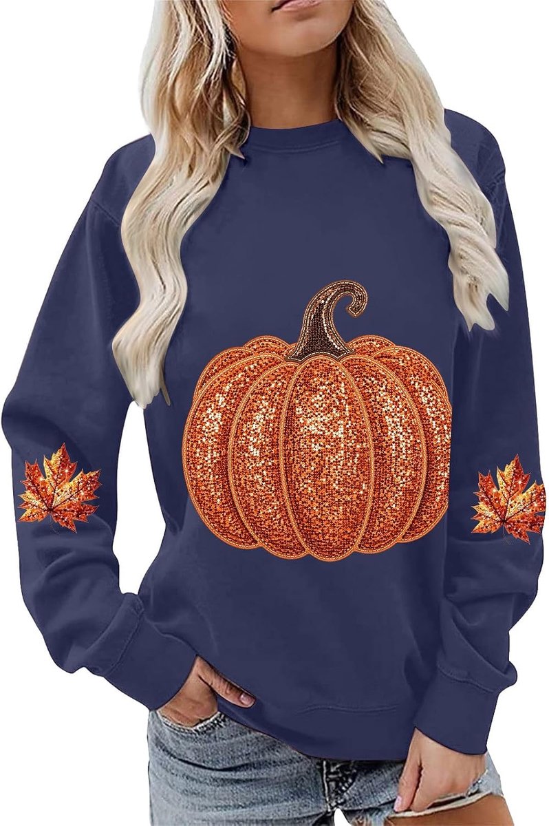 Hoodie met Halloween-pompoenprint, gezellig mouwloos sweatshirt voor Halloween (donkerblauw, XXL)