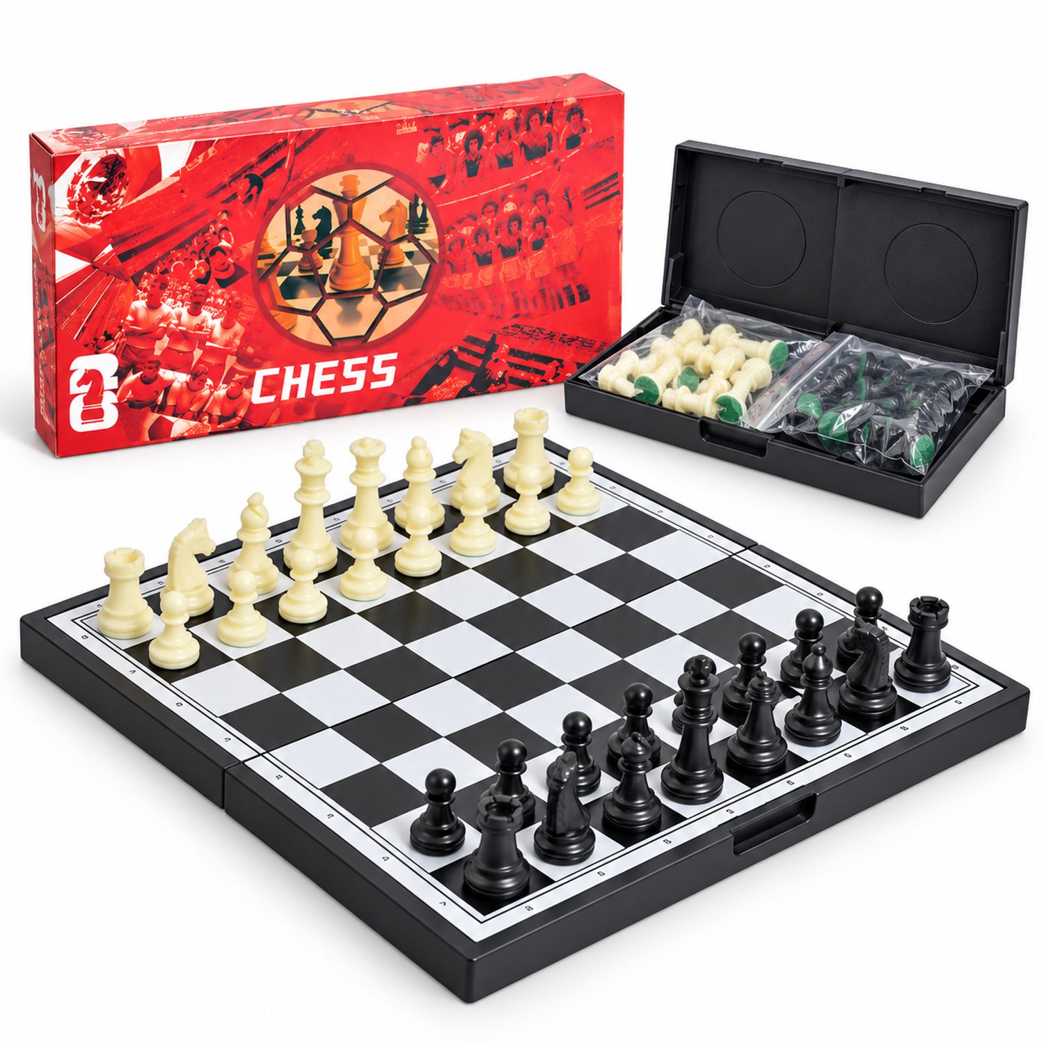 Flero Magnetisch Schaakspel 25 cm - Opvouwbaar Schaakbord met Magnetische Stukken en Opbergvak - Compact Reisspel voor Kinderen en Volwassenen - Strategisch Denkspel, Campingspel, Familiespel, Origineel Cadeau