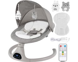 COIL Elektrische Babywip – Babyschommel met Afstandsbediening, 5 Schommelsnelheden, Bluetooth, Bewegingsdetectie, Muskietennet – Grijs