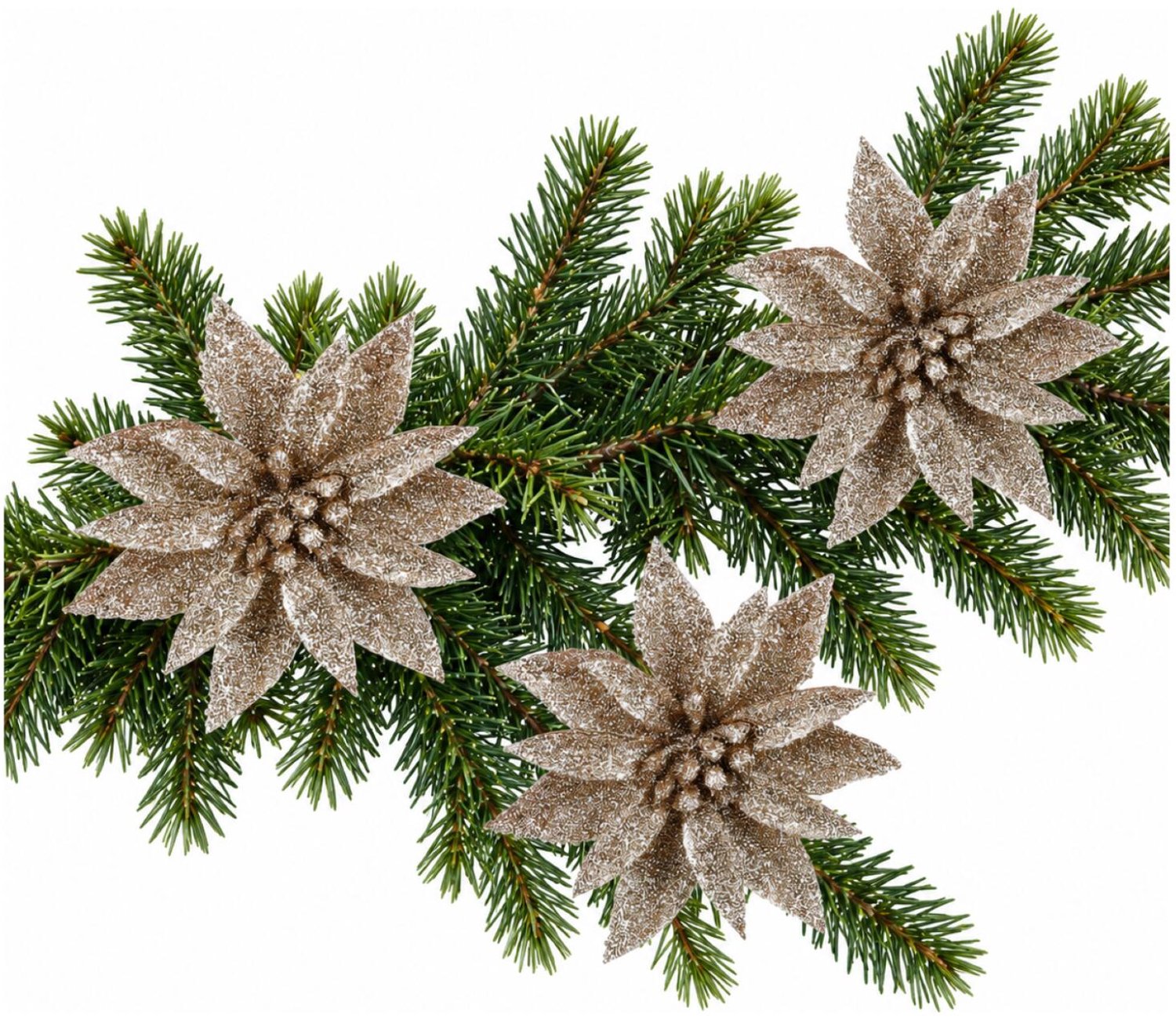 House of Seasons Kerstboom bloemen op clip - 24x stuks - champagne - kunststof - kerstornamenten